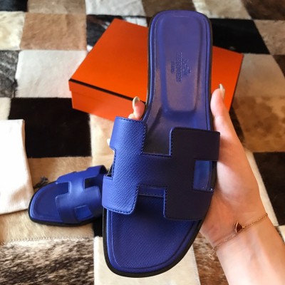 Hermes Oran Slide Sandals In Blue Electric Epsom Calfskin TDSS13308