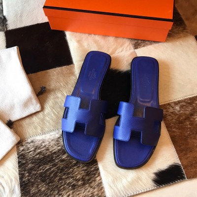 Hermes Oran Slide Sandals In Blue Electric Epsom Calfskin TDSS13308