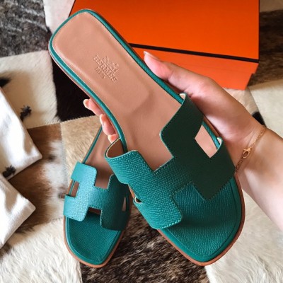 Hermes Oran Slide Sandals In Malachite Epsom Calfskin TDSS13343