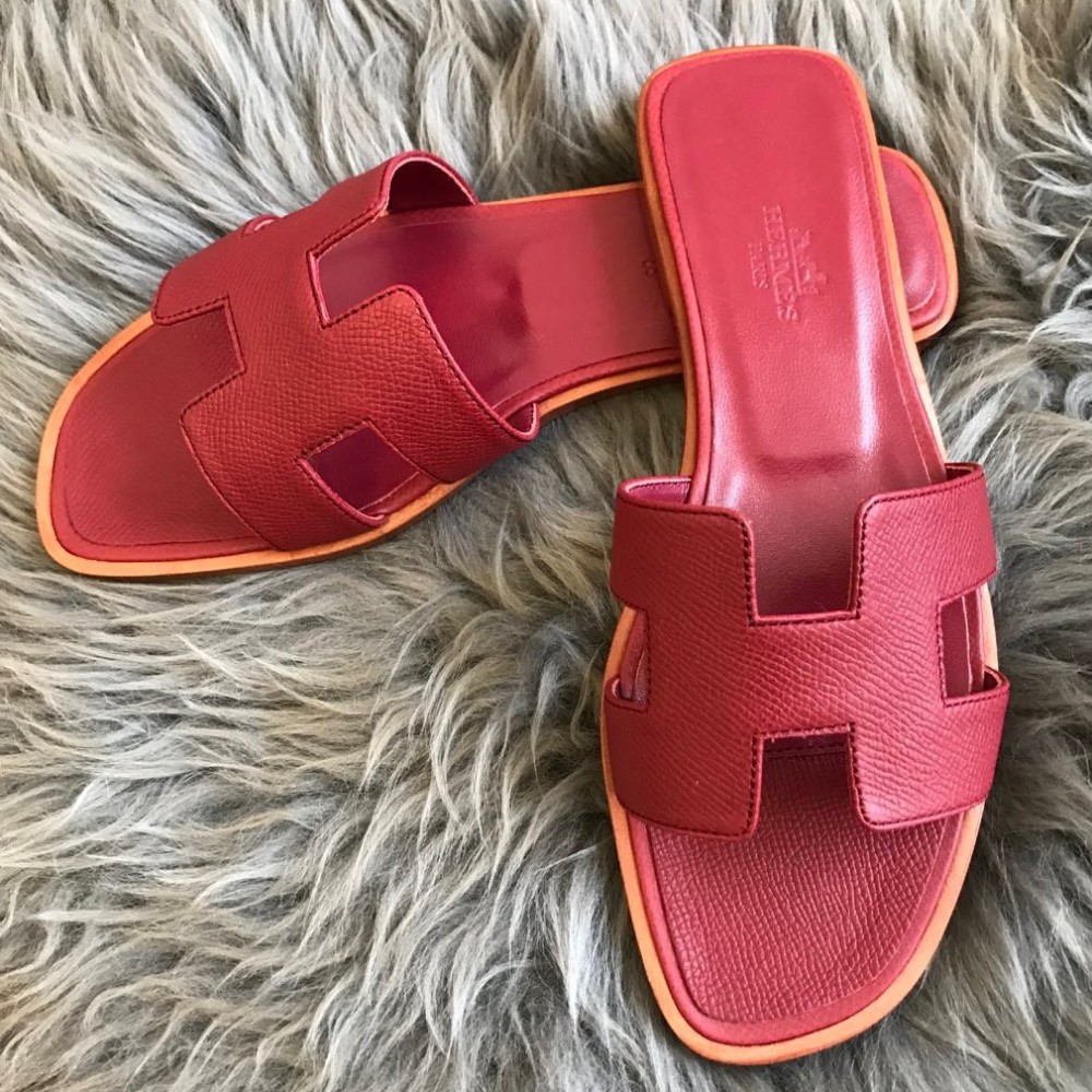 Hermes Oran Slide Sandals In Ruby Epsom Calfskin TDSS13372