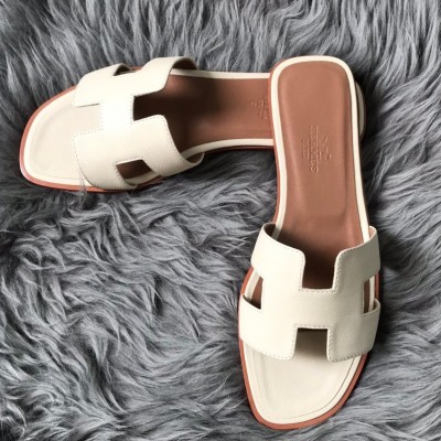 Hermes Oran Slide Sandals In White Epsom Calfskin TDSS13379