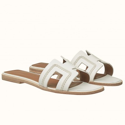 Hermes Oran Slide Sandals In White Leather With Stitched TDSS13380