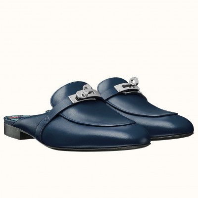 Hermes Oz Mules In Dark Blue Calfskin TDSS13393