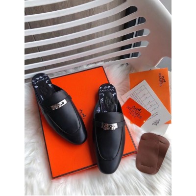 Hermes Oz Mules In Noir Calfskin TDSS13394