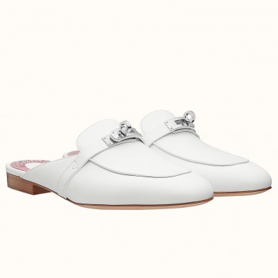 Hermes Oz Mules In White Calfskin TDSS13396