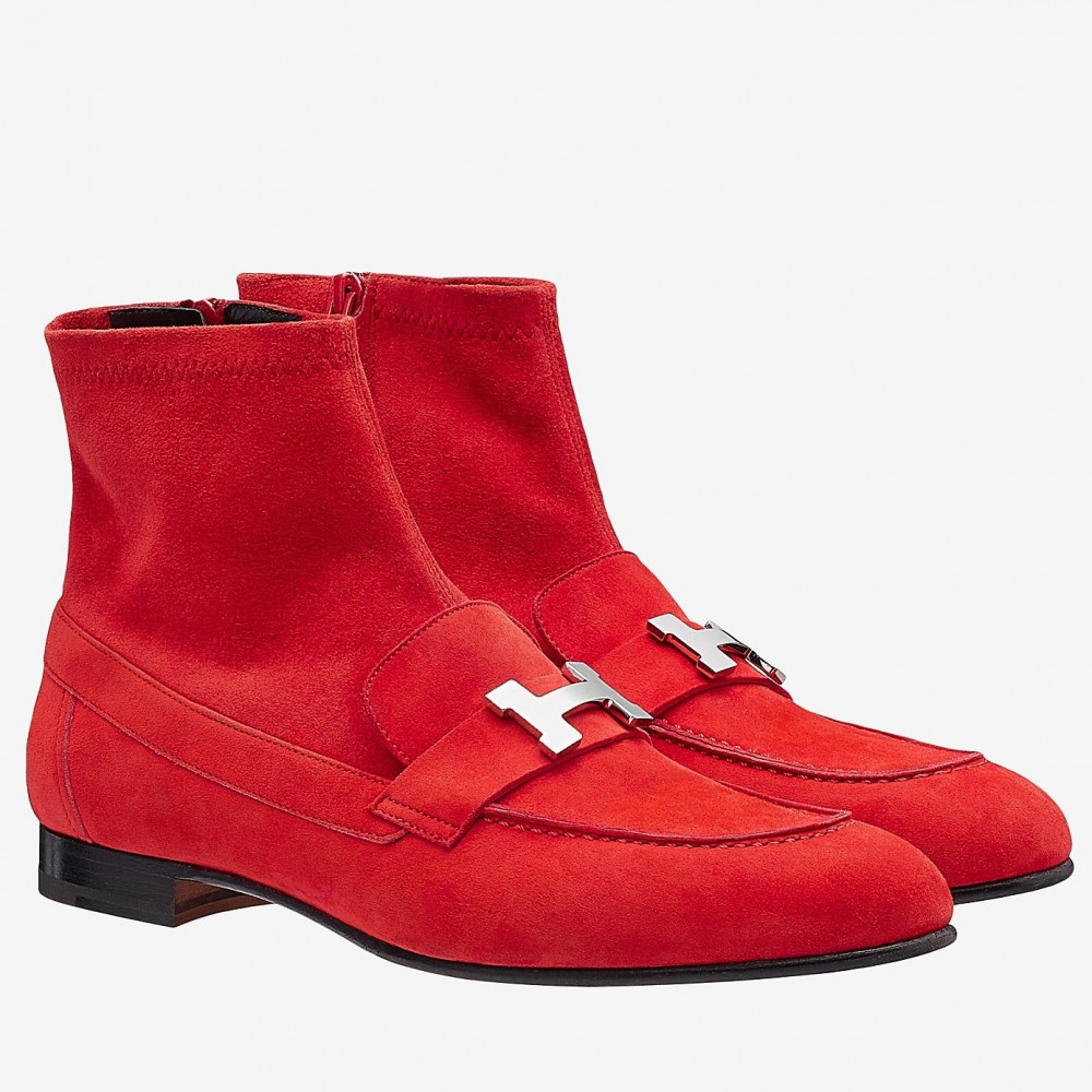 Hermes Red Saint Honore Ankle Boots TDSS13399