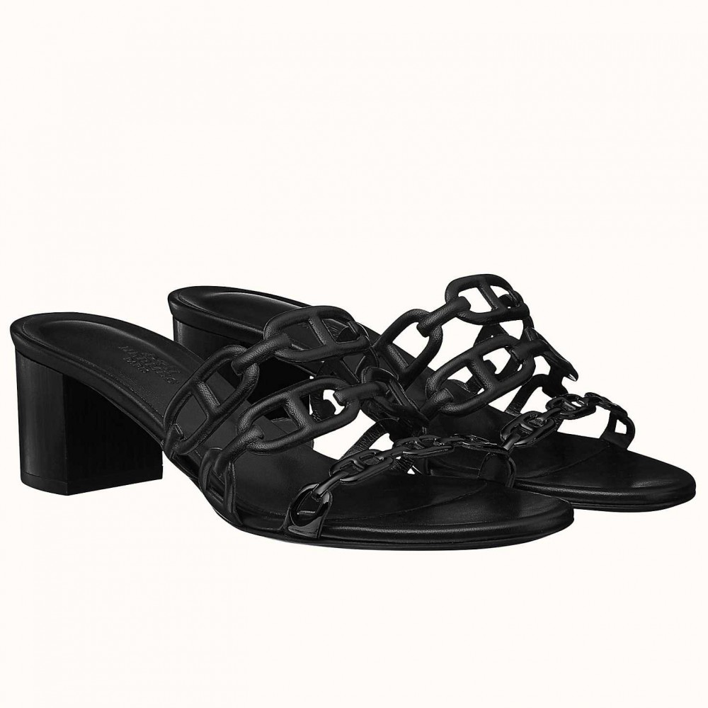 Hermes Tandem 50mm Sandals In Black Lambskin TDSS13401