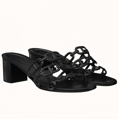 Hermes Tandem 50mm Sandals In Black Lambskin TDSS13401