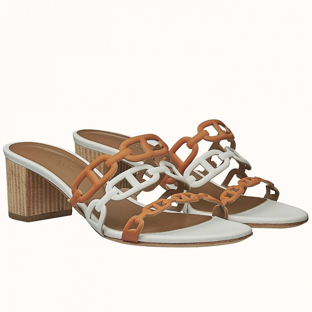 Hermes Tandem 50mm Sandals In Brown/White Lambskin TDSS13402