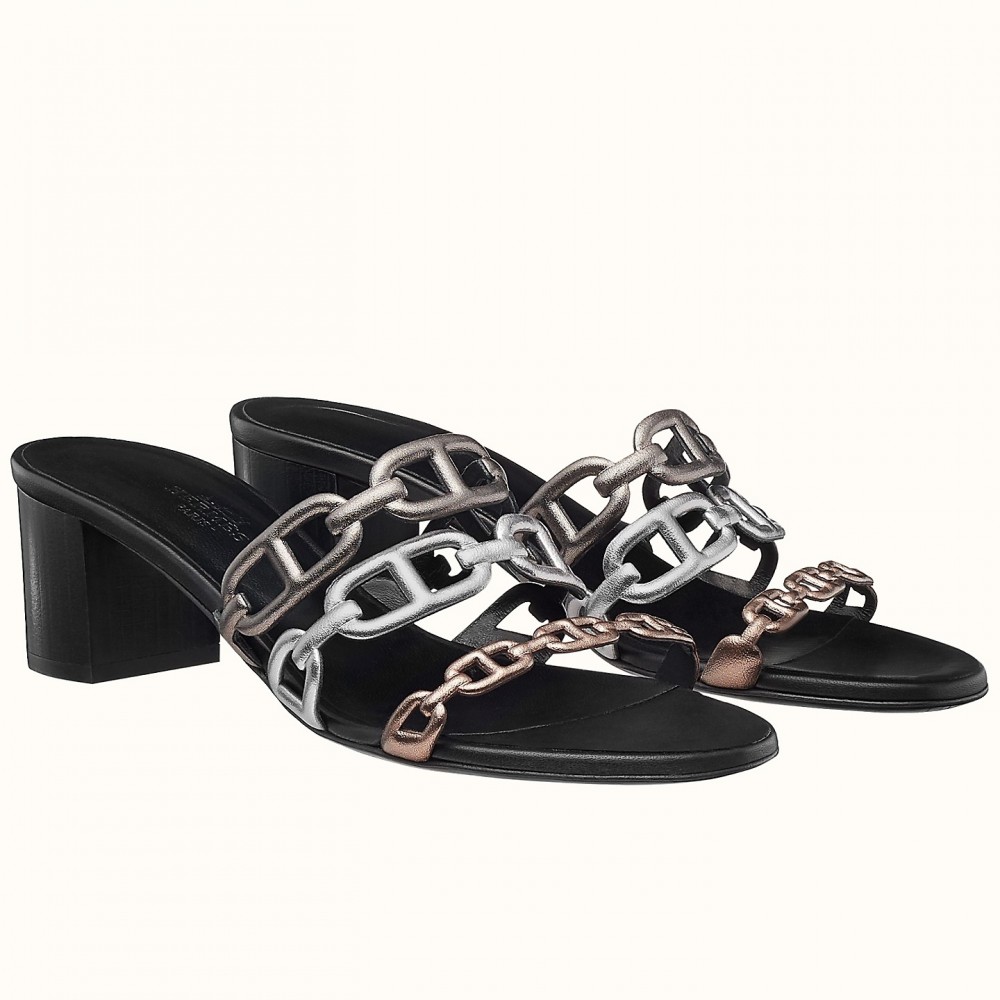 Hermes Tandem 50mm Sandals In Gold/Silver Lambskin TDSS13403