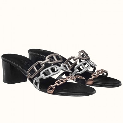 Hermes Tandem 50mm Sandals In Gold/Silver Lambskin TDSS13403