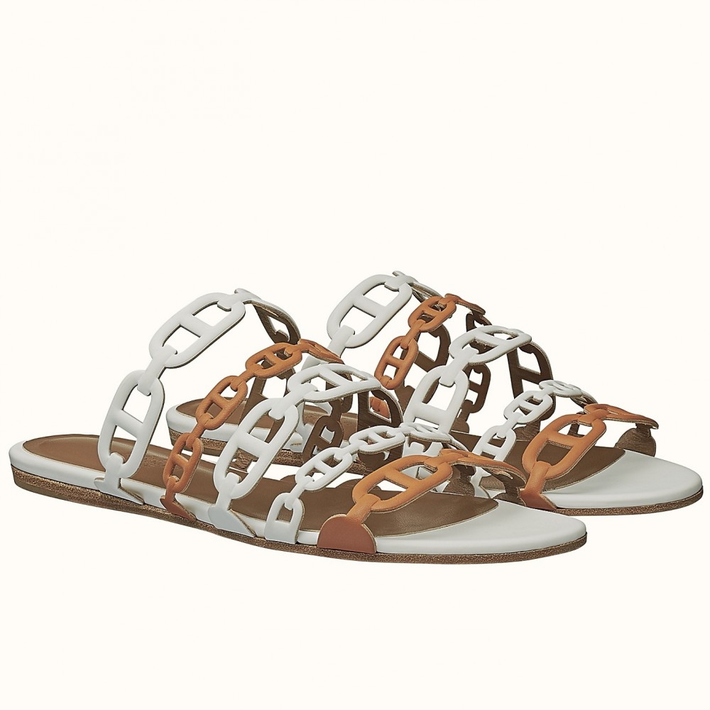 Hermes Thalassa Slide Sandals In Brown/White Lambskin TDSS13407