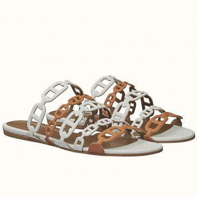 Hermes Thalassa Slide Sandals In Brown/White Lambskin TDSS13407