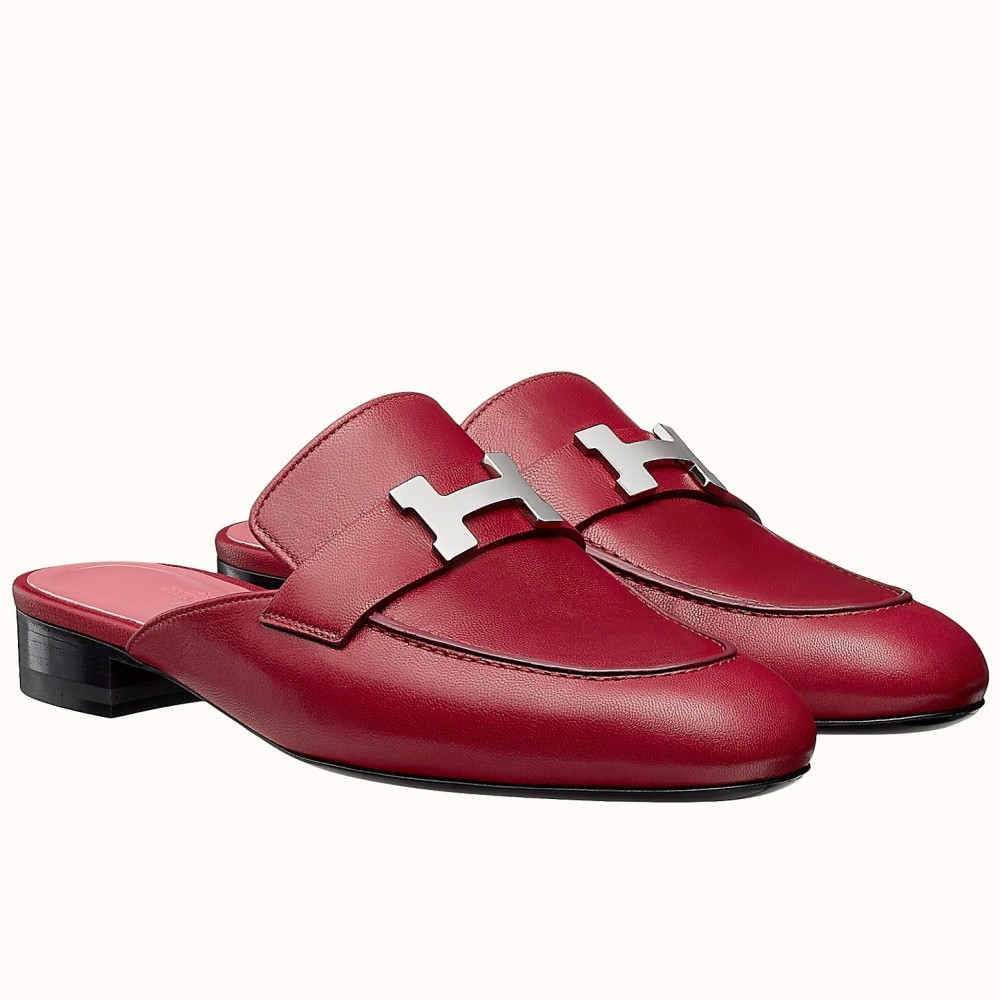 Hermes Trocadero Mules In Red Goatskin TDSS13411