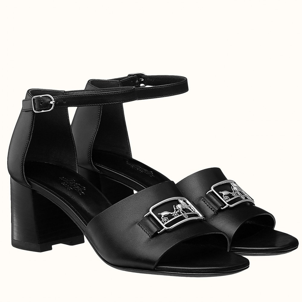 Hermes Viaggio 60MM Sandals In Black Calfskin TDSS13416