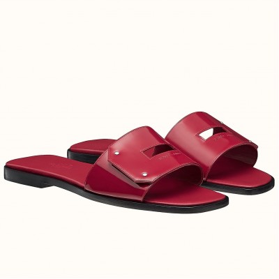 Hermes View Slide Sandals In Red Patent Calfskin TDSS13421