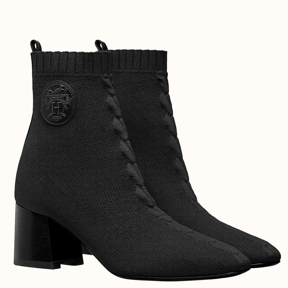 Hermes Volver 60 Ankle Boot In Black Knit TDSS13426