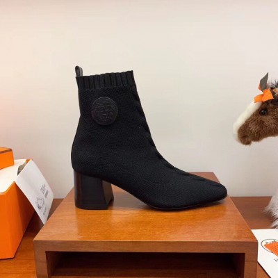 Hermes Volver 60 Ankle Boot In Black Knit TDSS13426