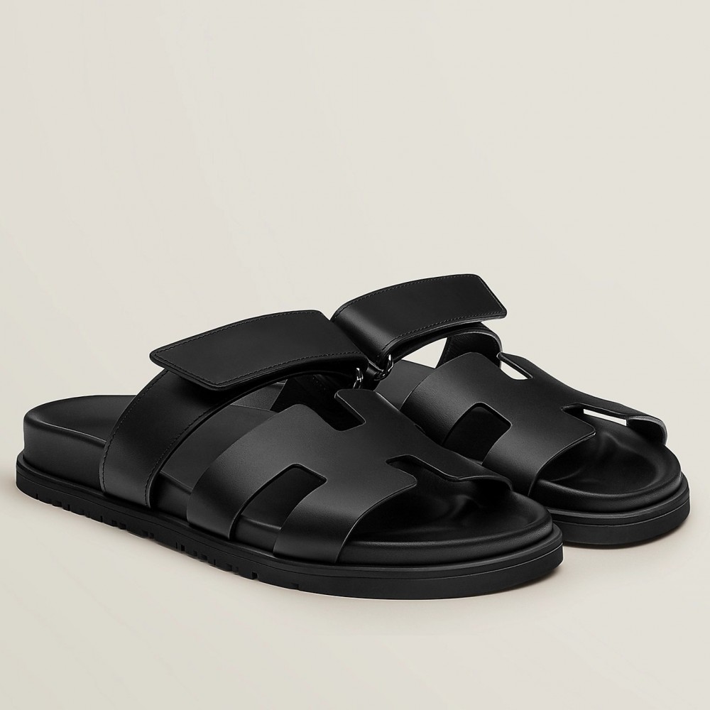 Hermes Chypre Sandals In Black Calfskin TDSS13430