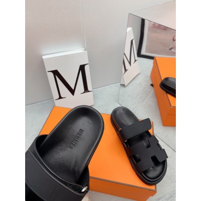 Hermes Chypre Sandals In Black Calfskin TDSS13430