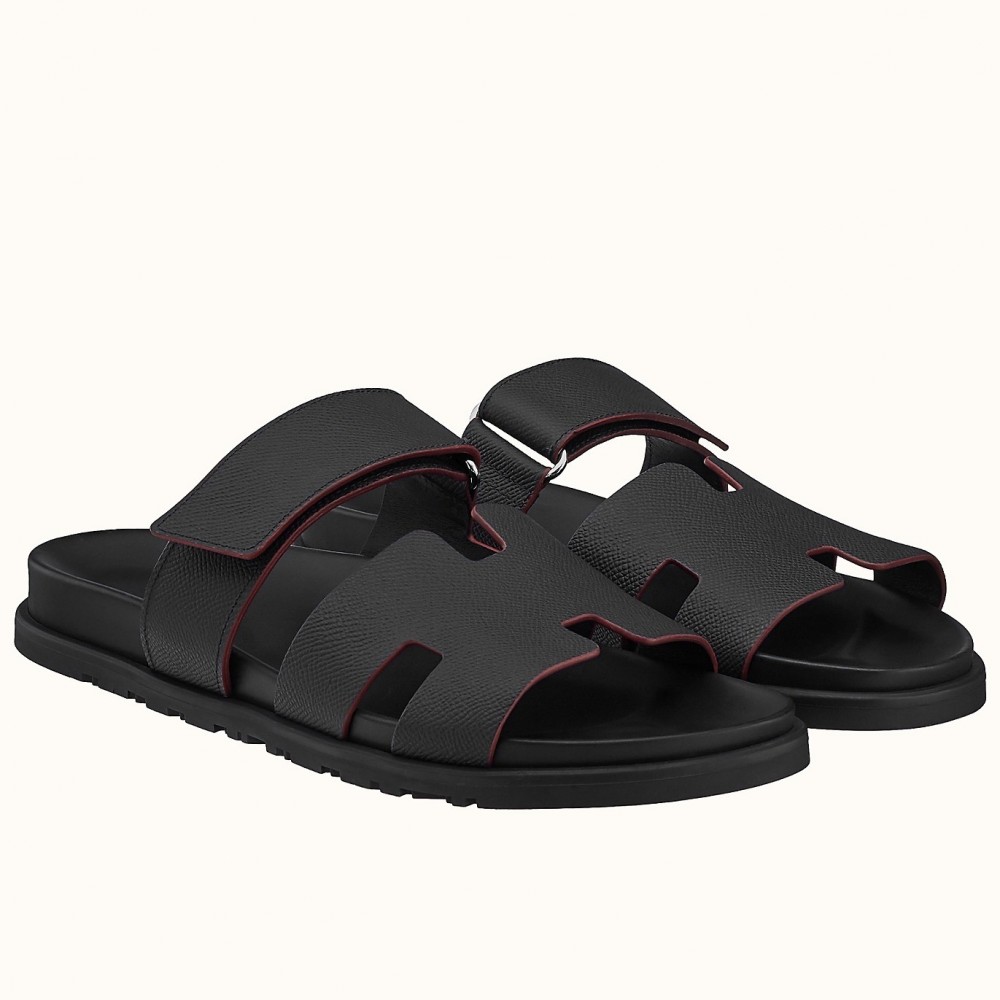 Hermes Chypre Sandals In Black Epsom Calfskin TDSS13431