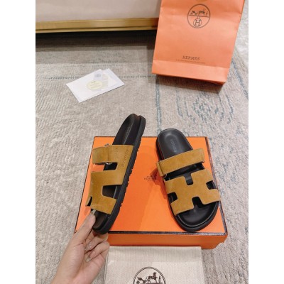 Hermes Chypre Sandals In Brown Suede Calfskin TDSS13436