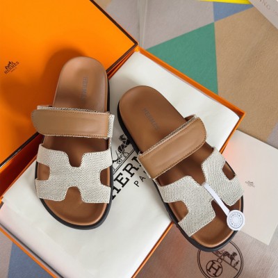 Hermes Chypre Sandals In Canvas with Brown Leather TDSS13438