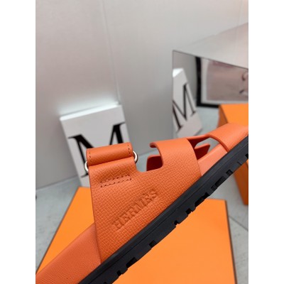 Hermes Chypre Sandals In Orange Epsom Calfskin TDSS13440