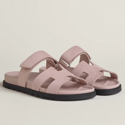 Hermes Chypre Sandals In Pink Suede Calfskin TDSS13441