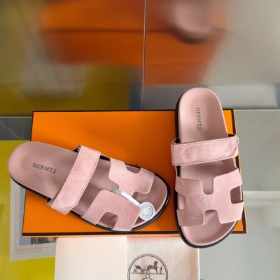 Hermes Chypre Sandals In Pink Suede Calfskin TDSS13441