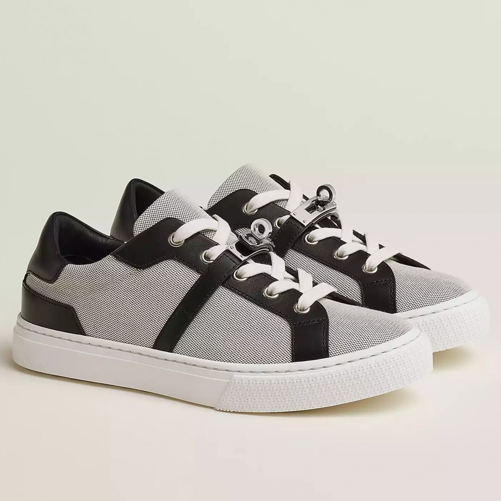 Hermes Day Sneakers in H Canvas with Black Leather TDSS13448