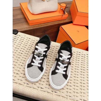 Hermes Day Sneakers in H Canvas with Black Leather TDSS13448