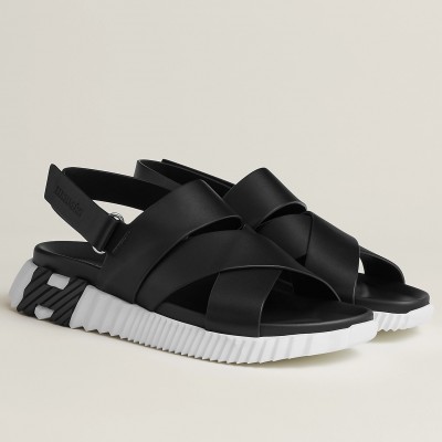 Hermes Electric Sandals in Black Leather TDSS13055