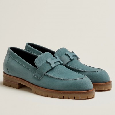 Hermes Faubourg Loafers in Blue Suede Leather TDSS13455