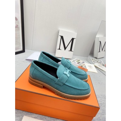 Hermes Faubourg Loafers in Blue Suede Leather TDSS13455