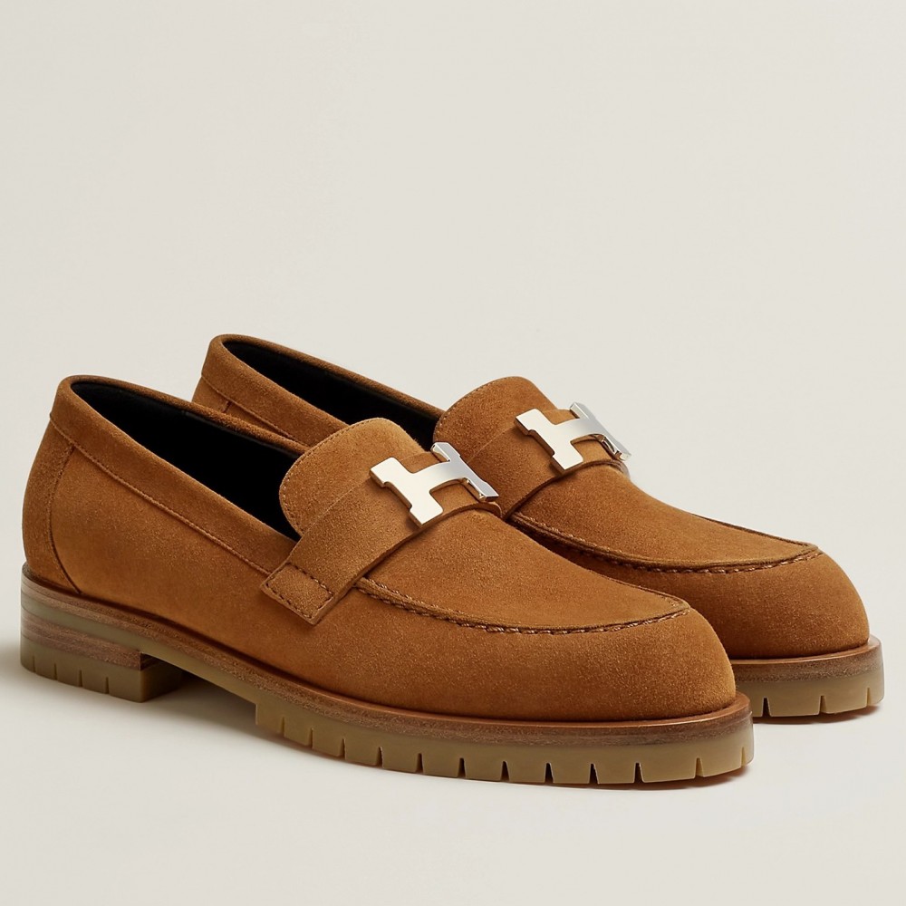 Hermes Faubourg Loafers in Brown Suede Leather TDSS13456