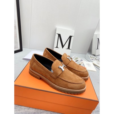 Hermes Faubourg Loafers in Brown Suede Leather TDSS13456