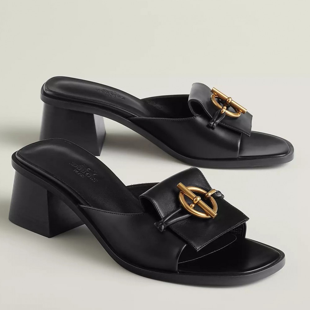 Hermes Ilot 50 Sandals in Black Leather TDSS13459