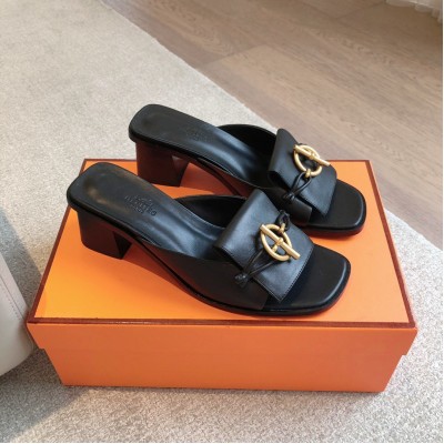 Hermes Ilot 50 Sandals in Black Leather TDSS13459