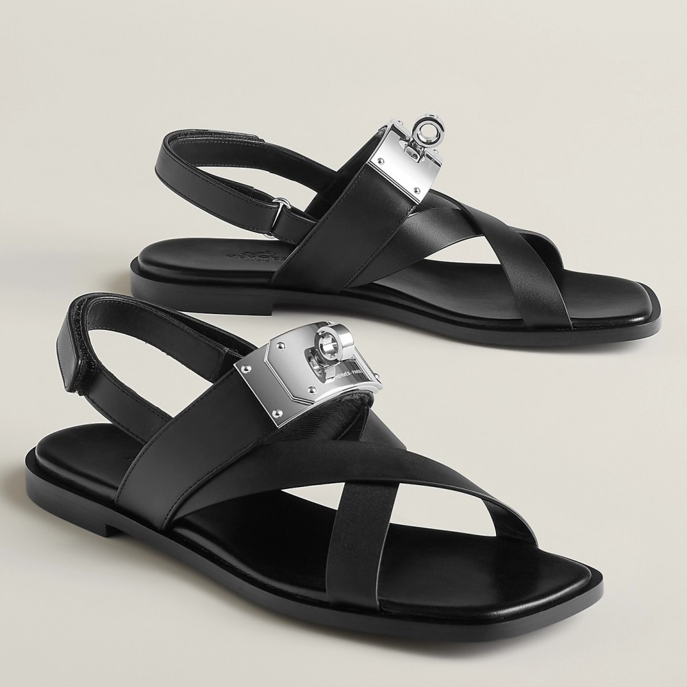 Hermes Ines Sandals in Black Leather TDSS13466