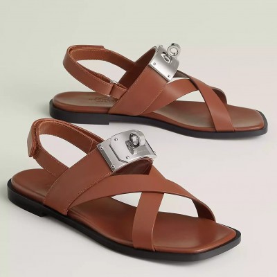 Hermes Ines Sandals in Brown Leather TDSS13467