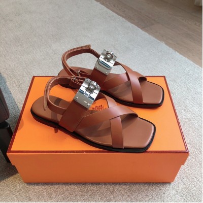 Hermes Ines Sandals in Brown Leather TDSS13467