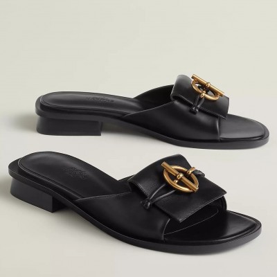 Hermes Isle Sandals in Black Leather TDSS13468