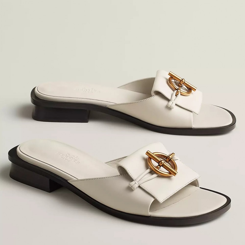 Hermes Isle Sandals in White Leather TDSS13470