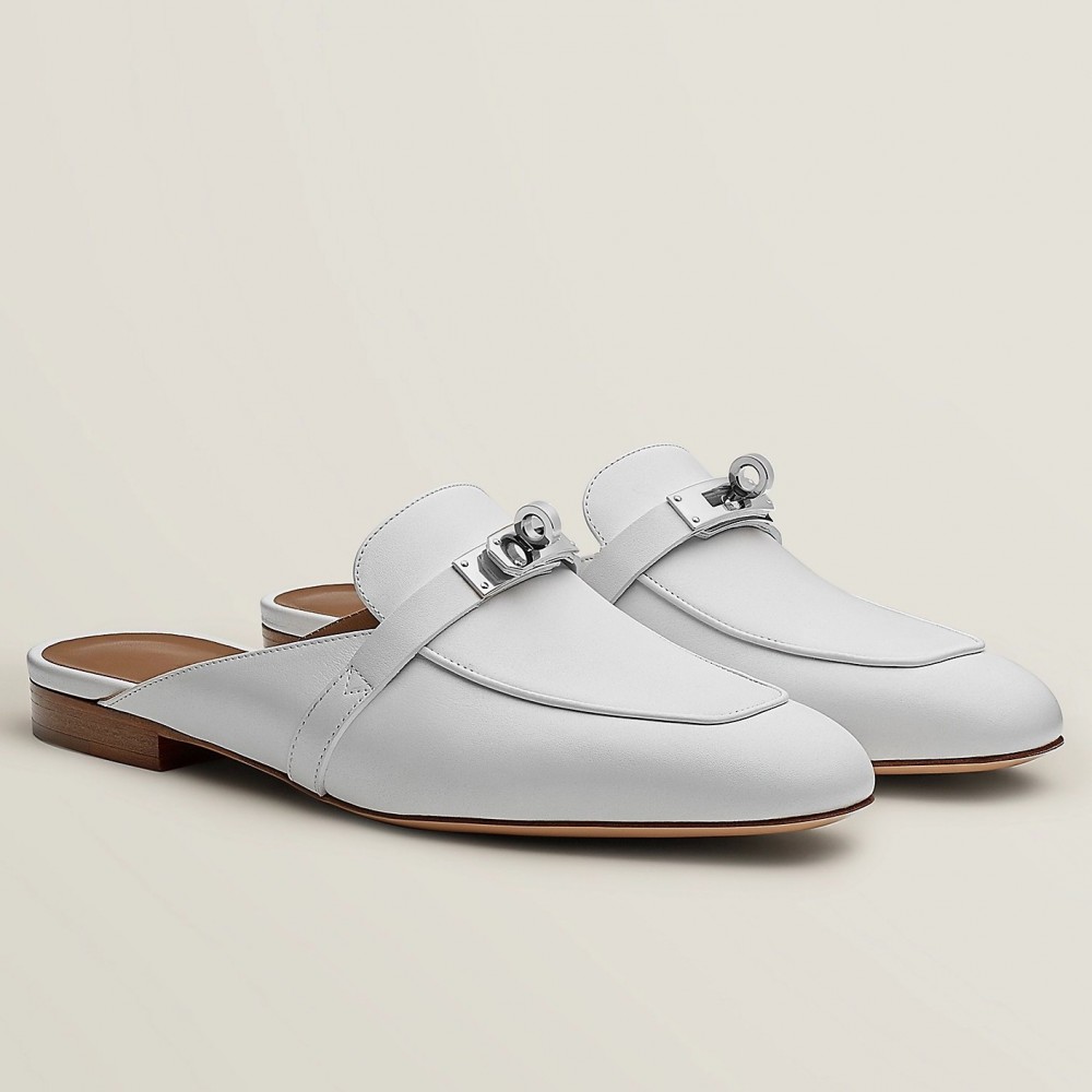 Hermes Oz Mules in White Leather TDSS13473