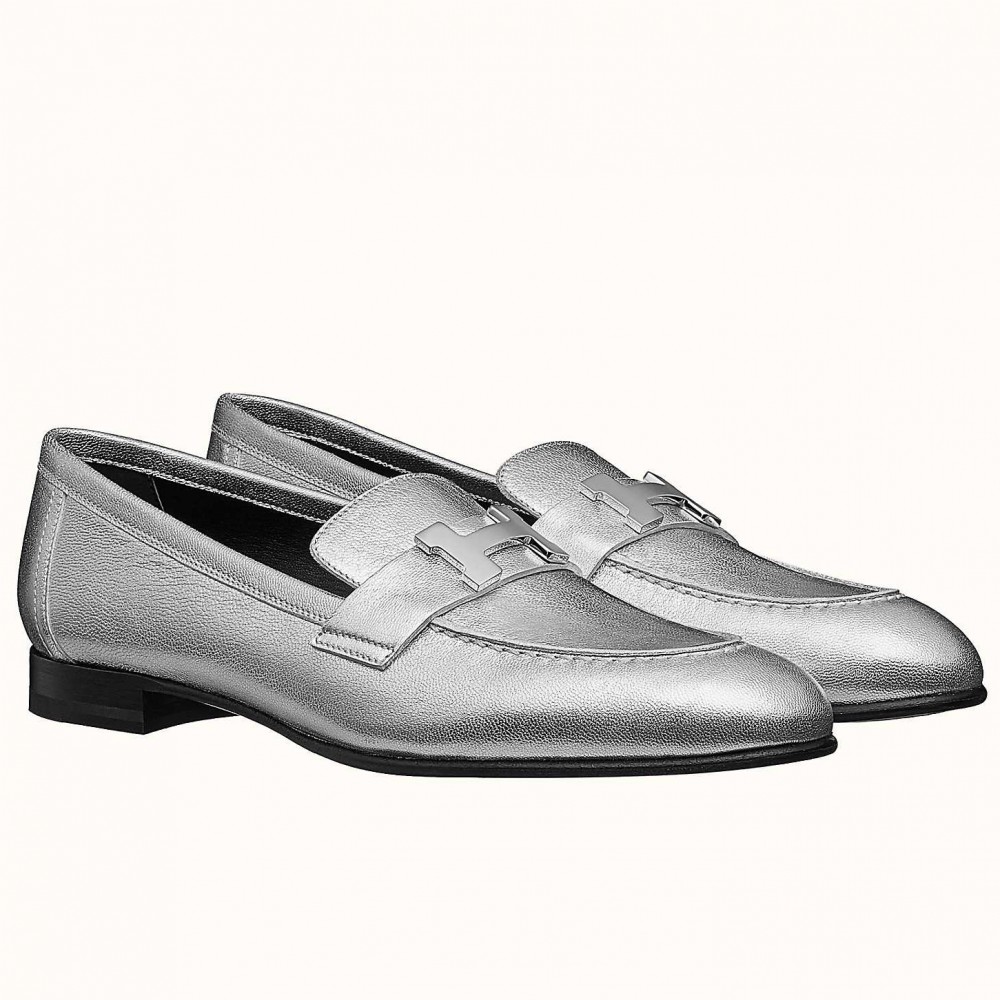 Hermes Paris Loafers In Silver Metallic Goatskin TDSS13482