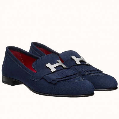 Hermes Royal Loafers In Blue Suede Leather TDSS13485