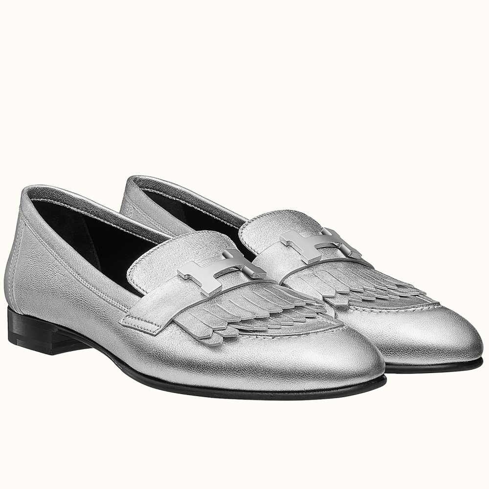 Hermes Royal Loafers In Silver Metallic Lambskin TDSS13488