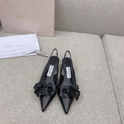 Jimmy Choo Amita Flowers 45mm Slingback Pumps in Black Leather TDSS13495