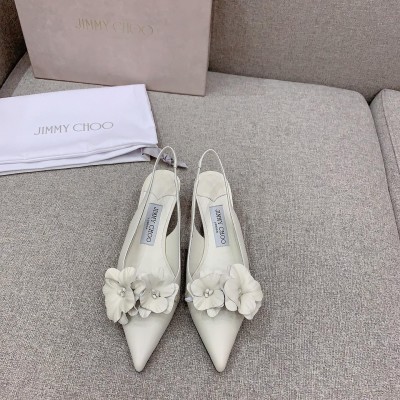 Jimmy Choo Amita Flowers 45mm Slingback Pumps in White Leather TDSS13496